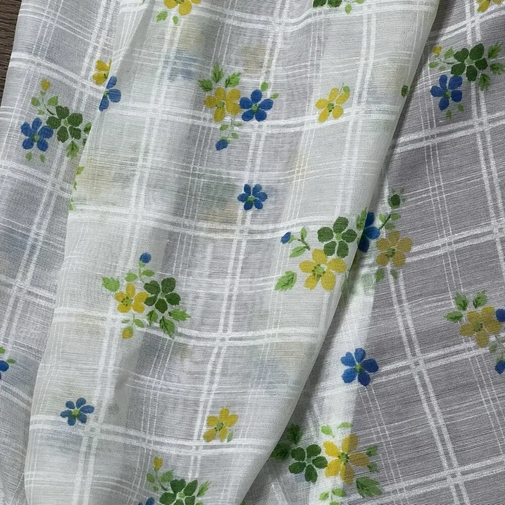 Vintage Blue Yellow Flowers Cafe Curtains Swag Valance Sheer County Cottage 42